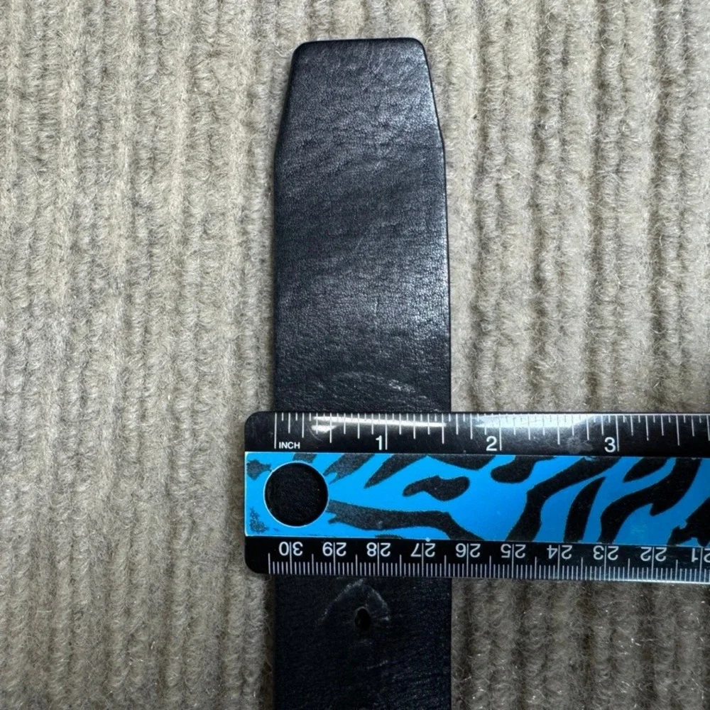 Canterbury Filenes Black Leather Belt Buffalo Nickel Coin Buckle Size 34 1683101